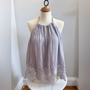 Free People Lavender Halter Crochet-Trim Cami